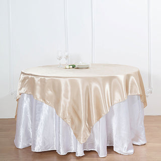 Beige Square Smooth Satin Table Overlay