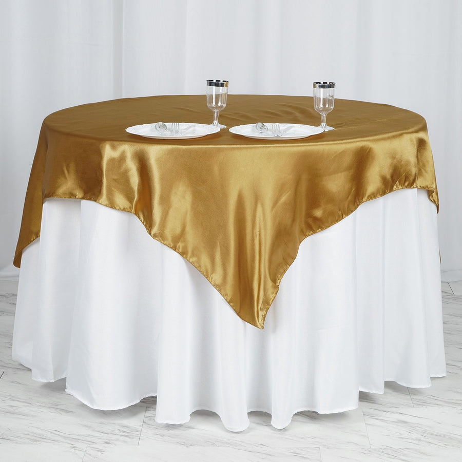 60inch x 60inch Gold Seamless Satin Square Tablecloth Overlay