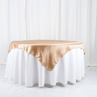 Elevate Your Event Decor with the Nude Square Smooth Satin Table Overlay