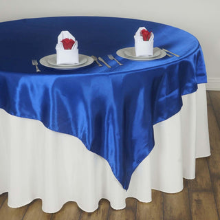 Enhance Your Event Decor with the Royal Blue Square Smooth Satin Table Overlay