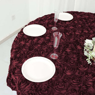 Enhance Your Event Decor with the Burgundy Rosette Satin Table Overlay Enhance Your Event Decor with the Burgundy Rosette Satin Table Overlay