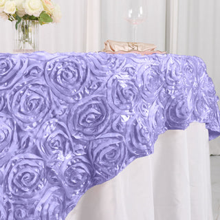 Create Unforgettable Memories with the Lavender Lilac 3D Rosette Satin Table Overlay