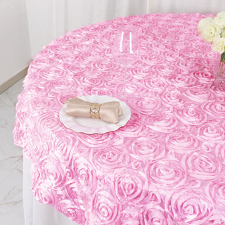 Durable and Stylish Pink 3D Rosette Satin Table Overlay