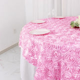 72x72inch Pink 3D Rosette Satin Table Overlay, Square Tablecloth Topper