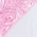 72x72inch Pink 3D Rosette Satin Table Overlay, Square Tablecloth Topper