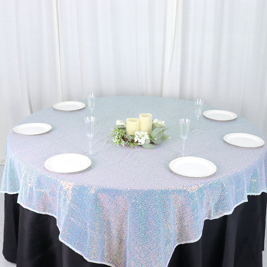 72x72inch Iridescent Blue Sequin Square Table Overlay, Table Linen Decor