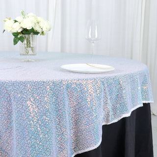 Create a Magical Ambience with the Iridescent Blue Sequin Square Table Overlay