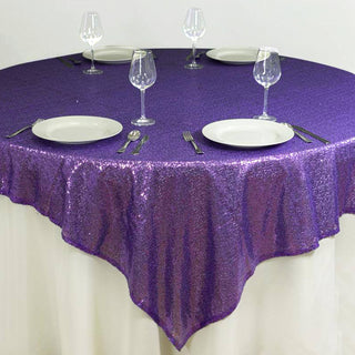 Enhance Your Wedding Table Decor with the Purple Sequin Table Overlay