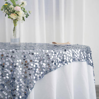 Elevate Your Event with the Dusty Blue Premium Big Payette Sequin Square Table Overlay
