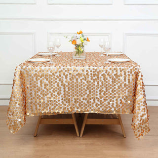 Elevate Your Event with the 72" Matte Champagne Premium Sequin Table Overlay