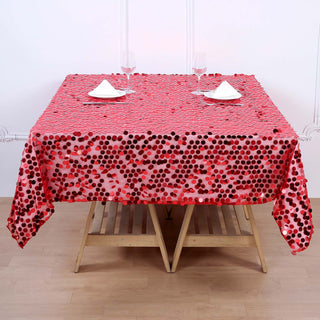 Elevate Your Event Decor with the Red Premium Big Payette Sequin Square Table Overlay