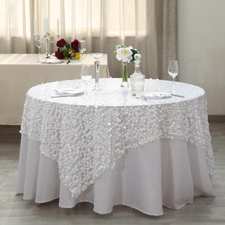 Elevate Your Event Decor with the 72"x72" White Premium Big Payette Sequin Square Table Overlay