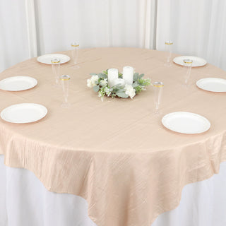 Classy Beige Accordion Crinkle Taffeta Tablecloth Overlay for a Complete and Sophisticated Look