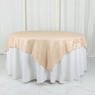 Elegant Beige Accordion Crinkle Taffeta Table Overlay for Event Decor