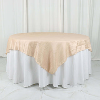 Elegant Beige Accordion Crinkle Taffeta Table Overlay for Event Decor Elegant Beige Accordion Crinkle Taffeta Table Overlay for Event Decor