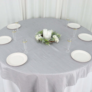 Dress Up Your Event Tables with the Silver Accordion Crinkle Taffeta Table Overlay Dress Up Your Event Tables with the Silver Accordion Crinkle Taffeta Table Overlay