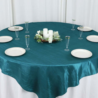 Dress Up Your Tables with the Classy Peacock Teal Accordion Crinkle Taffeta Table Overlay Dress Up Your Tables with the Classy Peacock Teal Accordion Crinkle Taffeta Table Overlay