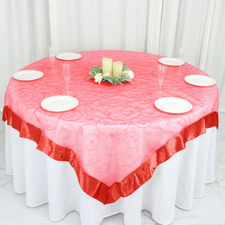 Red Embroidered Sheer Organza Table Overlay - The Epitome of Elegance