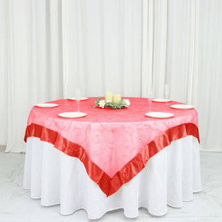 Red Embroidered Sheer Organza Table Overlay - Elevate Your Table Decor