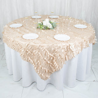 Beige 3D Leaf Petal Taffeta Fabric Table Overlay - A Timeless and Elegant Choice