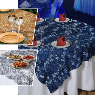 Create a Stunning Table Setting with Ivory 3D Mini Rosette Satin Square Table Overlay
