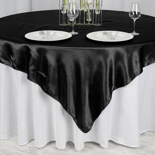Timeless Black Satin Tablecloth Overlay for a Classic Touch