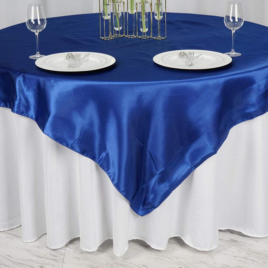 72" x 72" Royal Blue Seamless Satin Square Tablecloth Overlay#whtbkgd