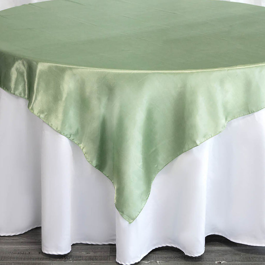 72inch x 72inch Sage Green Seamless Satin Square Tablecloth Overlay#whtbkgd