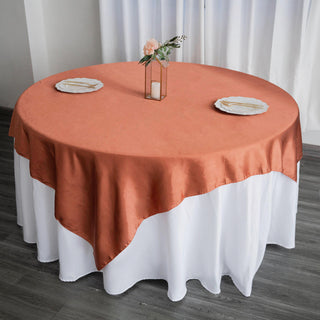 Terracotta (Rust) Seamless Satin Square Tablecloth Overlay - Add Elegance to Your Event