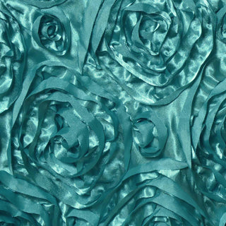 Create a Magical Atmosphere with the Turquoise 3D Rosette Satin Square Table Overlay