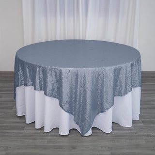 Add Elegance to Your Event with the Dusty Blue Premium Sequin Square Table Overlay
