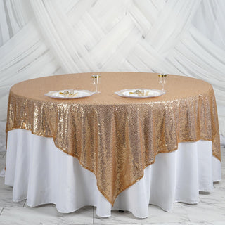 Add a Touch of Glamour with our Gold Premium Sequin Square Table Overlay