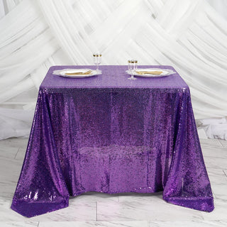 Create a Magical Ambiance with the Purple Sequin Square Table Overlay
