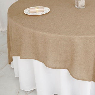 Elevate Your Event Decor with the Natural Boho Chic Faux Burlap Jute Square Table Overlay