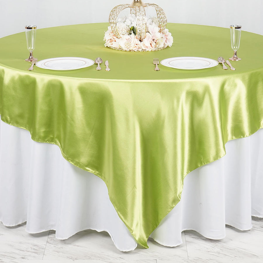 90" x 90" Apple Green Seamless Satin Square Tablecloth Overlay