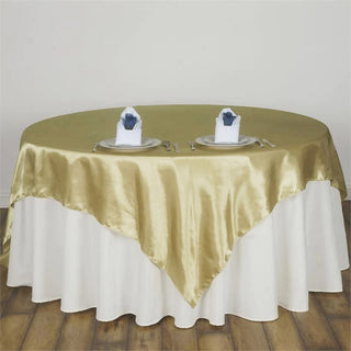 Champagne Satin Table Overlay for Elegant Event Decor