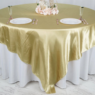 Elevate Your Table Decor with the Champagne Satin Square Table Overlay