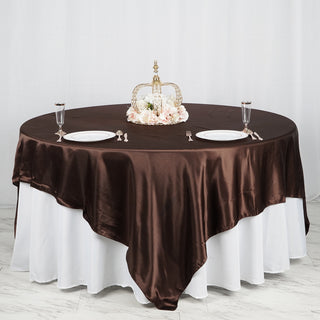 Dress Your Tables in Luxury with the Chocolate Seamless Satin Square Table Overlay