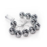 6ft Silver Disco Mirror Ball Battery Operated 10 LED String Light Garland, Cool White