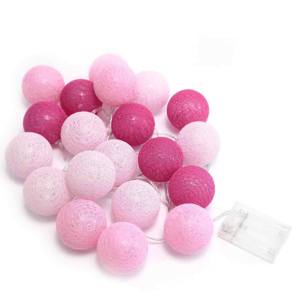 13ft Pink Cotton Ball Battery Operated 20 LED String Light Garland, Warm  White Light - Blush, Fuchsia, Pink
