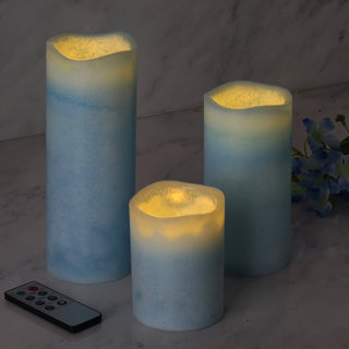 Set of 3 Blue Flameless LED Pillar Candles
