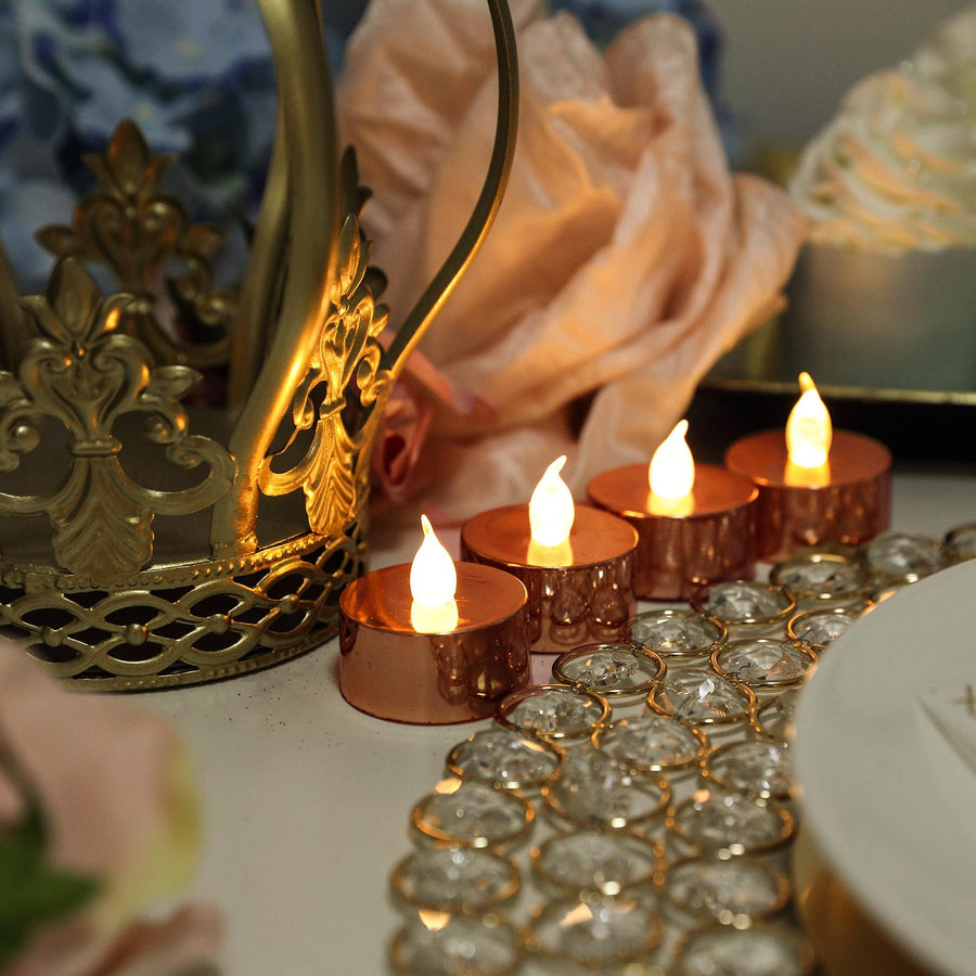 12 Pack | Metallic Flameless Candles LED | Tea Light Candles - Blush/ Rose Gold | Tablecloths Factory