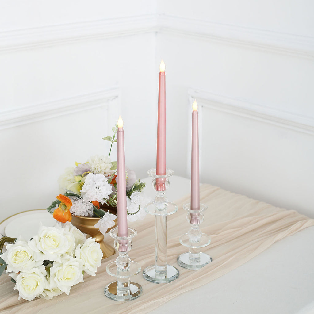 Set Of 3 11" Gradient Rose Gold LED Taper Candles
