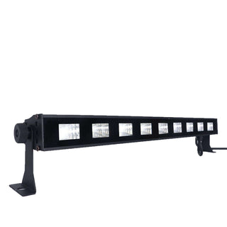LED light bar with multiple bright bulbs on a sleek black base