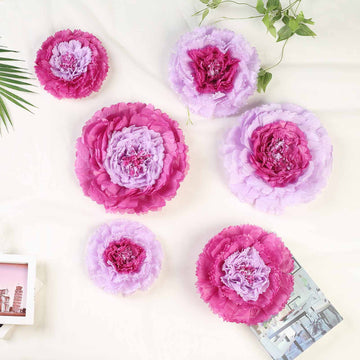Set of 6 Lavender Carnation 3D Paper Flowers Wall Decor - 7",9",11"