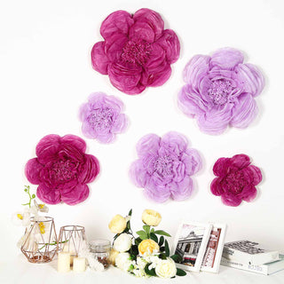 Add a Pop of Lavender and Eggplant to Your Space with Giant Peony 3D Paper Flowers Wall Decor