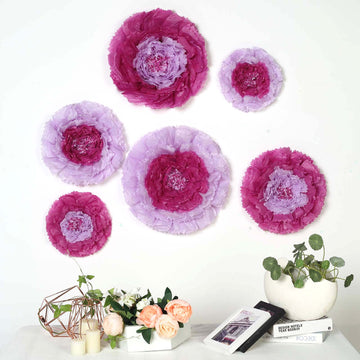 Set of 6 Lavender Giant Carnation 3D Paper Flowers Wall Decor - 12",16",20"