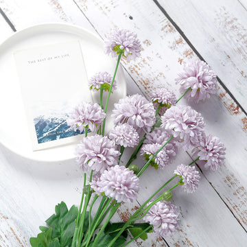2 Bushes 33" Lavender Lilac Artificial Mums Spray, Faux Chrysanthemum Flower Bouquet