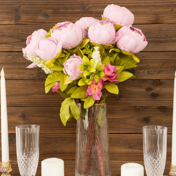 2 Pack 19" Lavender Lilac Artificial Peony Flower Wedding Bouquets, Faux Silk Flower Arrangements
