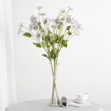 2 Stems 33" Lavender Lilac Artificial Poppy Silk Flowers, Faux Poppies Bouquet Centerpiece Decor